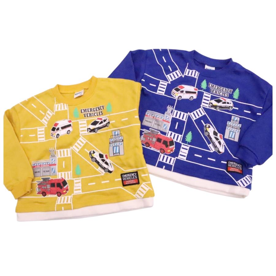 はたらく車 トレーナー 100cm 110cm 120cm 130cm 働く車 裏毛 重ね着風