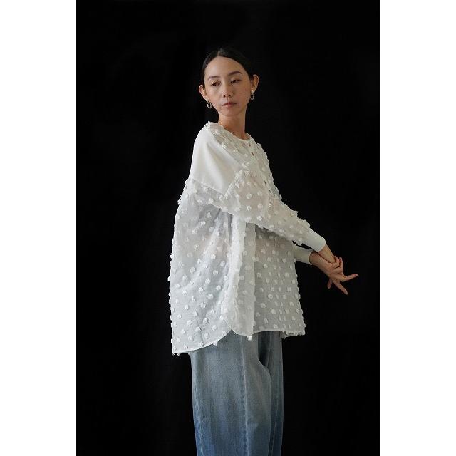 美品【CYAN TOKYO】2026SS ドットジャガードヘンリーブラウス 即納】【CYAN 2026 SPRING&SUMMER Vol1】 CYAN TOKYO シアン シアン
