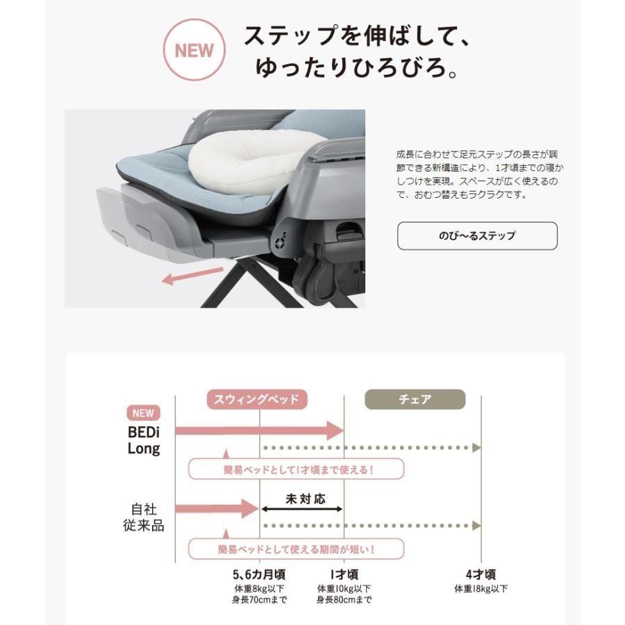 送料無料 手動 ネムリラ BEDi Long EG カフェブラウン コンビ 1歳頃まで使えるスウィング 新生児OK クリーニング済_6