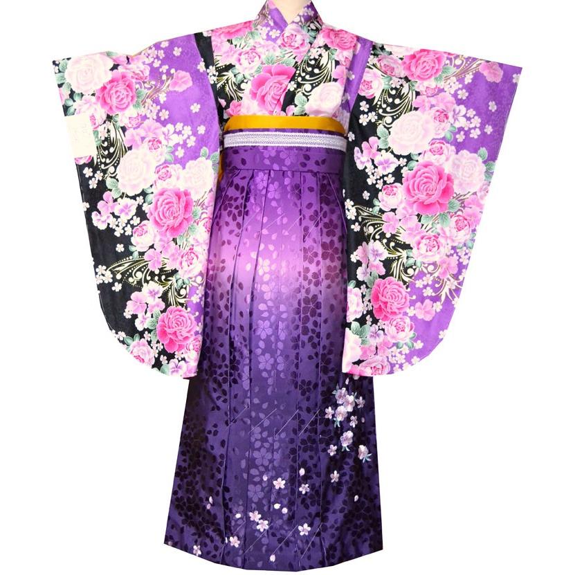 小学生用 卒業式 袴セット ジュニア袴 薔薇に小花柄紫4 2sotu002 Kidskimonoyuuka 通販 Yahoo ショッピング
