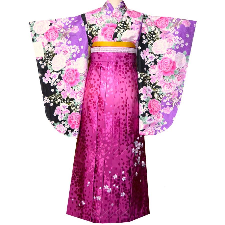 小学生用 卒業式 袴セット ジュニア袴 薔薇に小花柄紫4 2sotu002 Kidskimonoyuuka 通販 Yahoo ショッピング