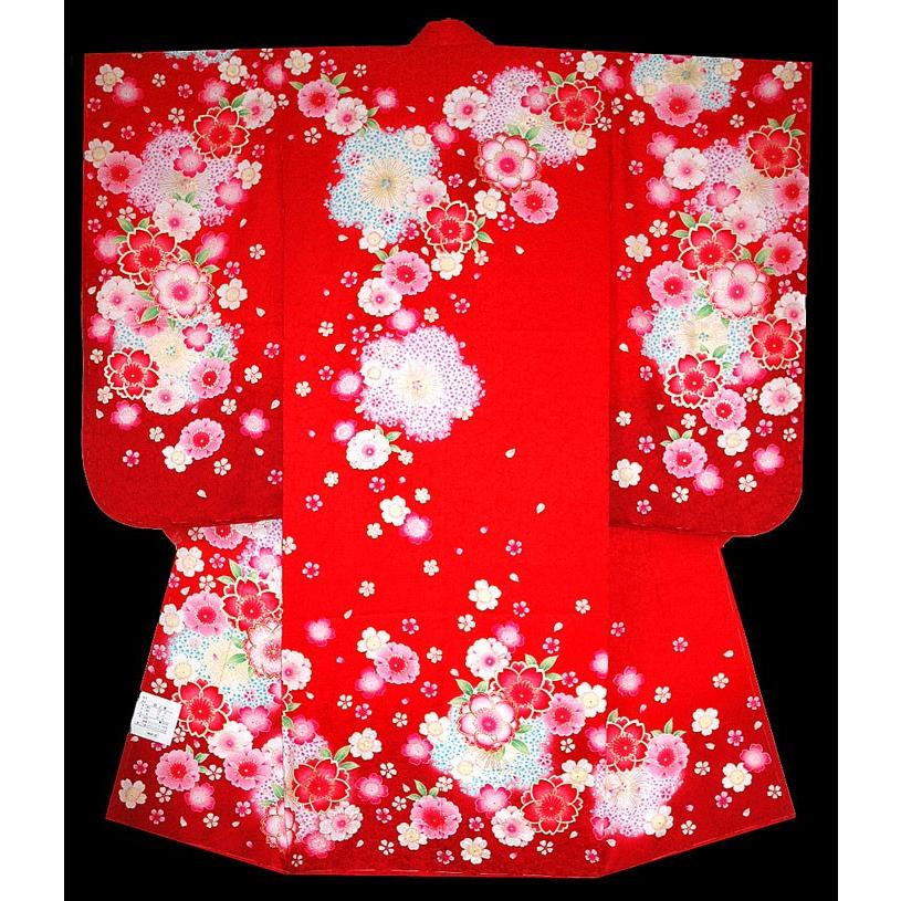 七五三着物 七歳着物 女子の正絹振袖単品 桜柄 赤x赤濃淡ぼかし 日本製 Pymr Go Th