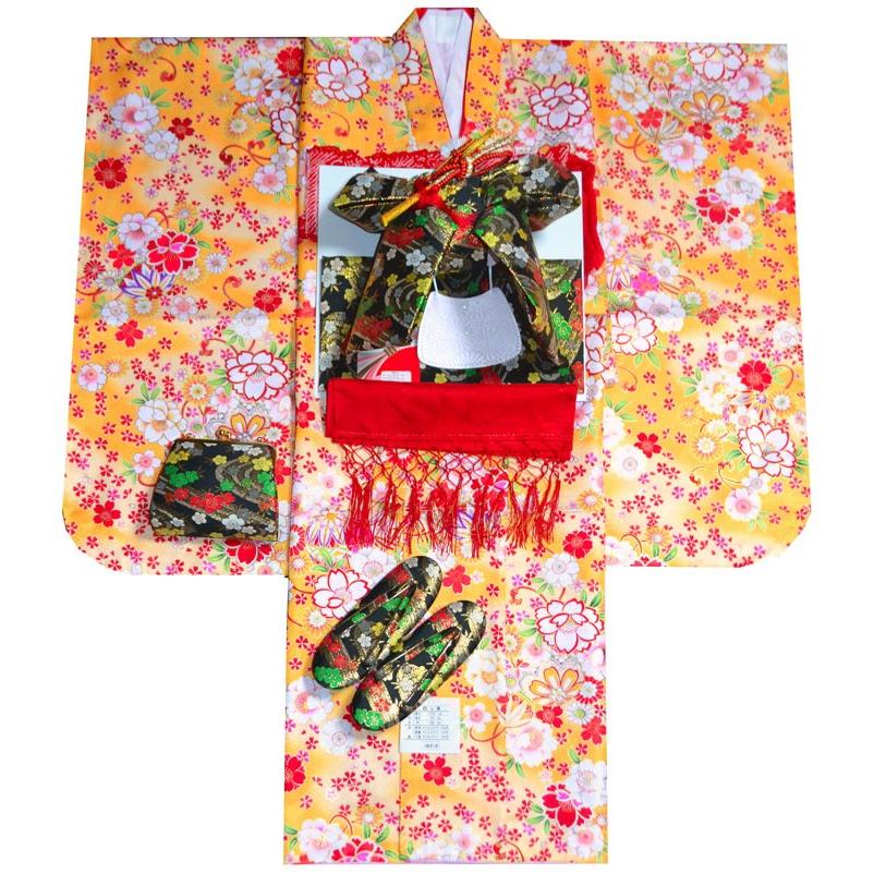 七五三着物 753 ７歳着物　21点フルセット　まりに百花繚乱　黄色