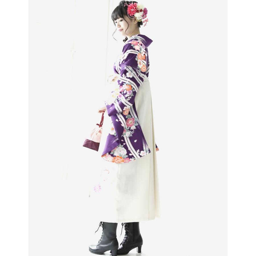 小学生 卒業式 振袖 袴セット ブランド 桜と牡丹柄紫地に縞模様 刺繍袴 