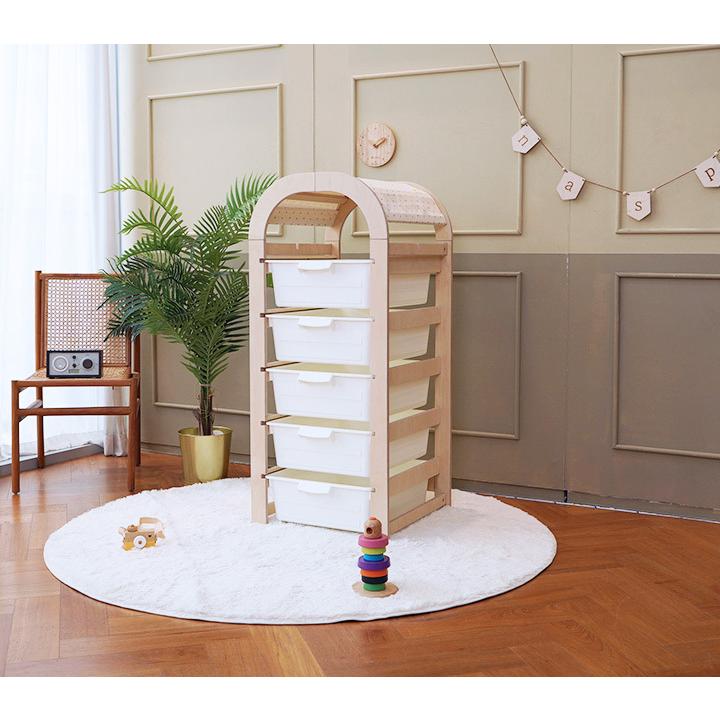 【未使用】木製ラック 収納ボックス付き チェスト おもちゃ入れ 木製チェスト ラウンド屋根 収納BOX5段 幅50cm チェスト 子供