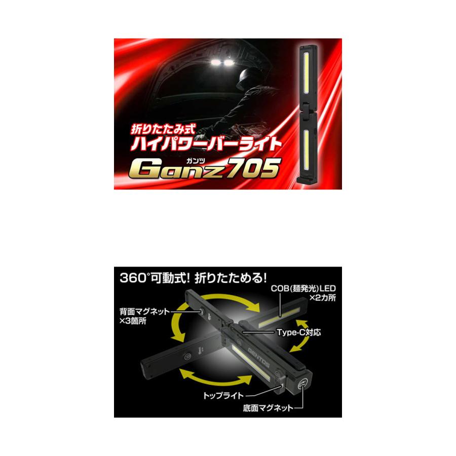 ハイパワーバーライト 折りたたみ 作業用 LED USB充電式 ジェントン GENTOS GZ-705 G 2402 C |  | 01