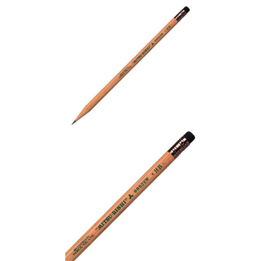 三菱鉛筆 鉛筆 リサイクル鉛筆 9852ew 12本入 消しゴム付き HB 六角軸