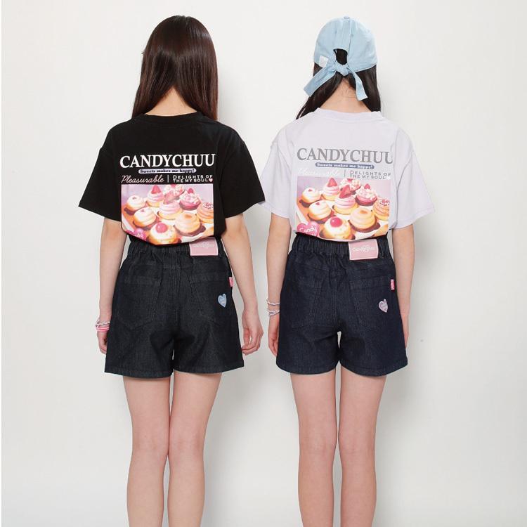40%OFFセール Candychuu キャンディチュウ ショートパンツ デニム 女の子 ハイウエスト ロゴ刺繍 無地 ショーパン K 2102 C|kidstantan|06