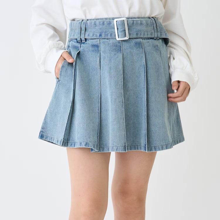 LOVETOXIC 30％OFFセール美脚見えベルトつきデニムプリーツスカート