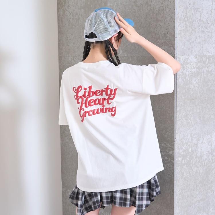 LOVETOXIC ラブトキシック 半袖Tシャツ ルーズ プックリバックロゴ 綿