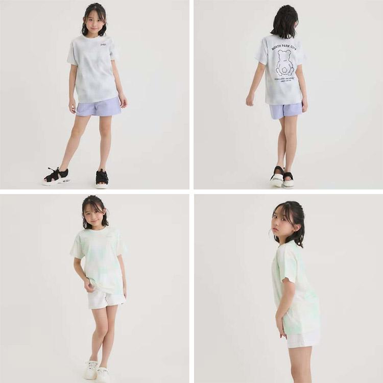 ありなっくま★新品 ピンクラテ★接触冷感ワッペンカ－ゴパンツ 160 PINK-latte（ピンクラテ） ラテ タイダイ柄くまちゃんTシャツ 接触冷感