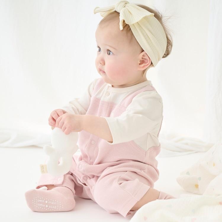 petit main サロペ風 カバーオール アニマル刺しゅう プティマイン