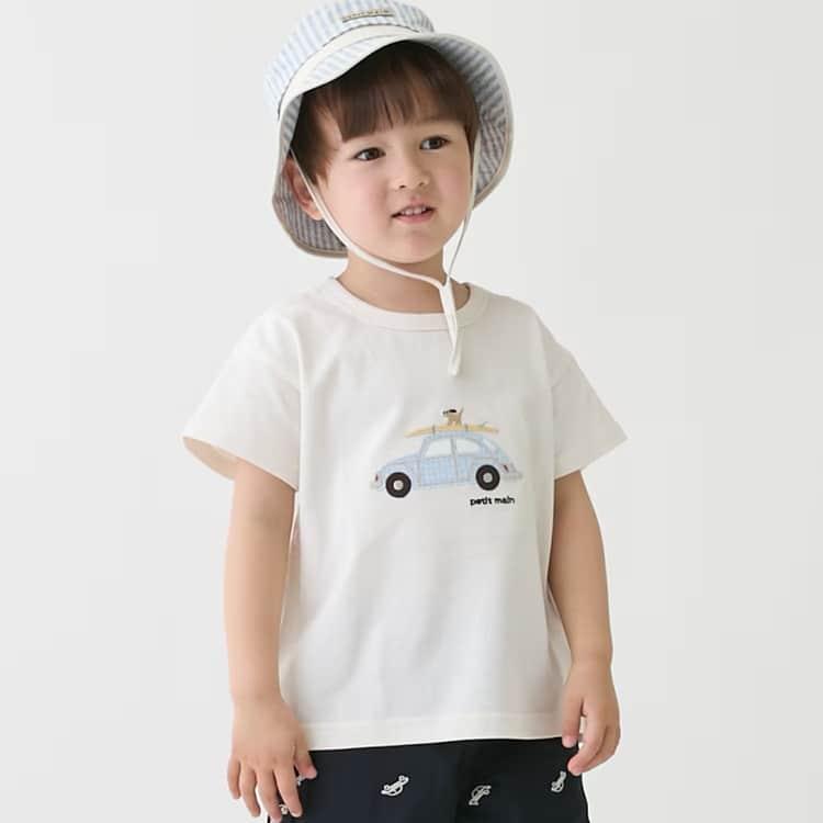 petit main 半袖シャツ プティマイン ヨット 車アップリケ 男の子