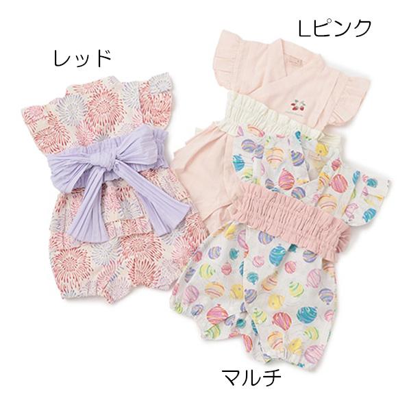 petit main 甚平 ベビー プティマイン 女の子 リボン帯 子供服 花火