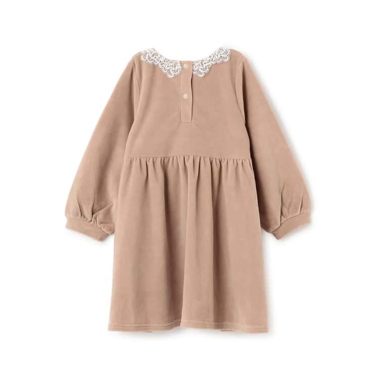 petit main 30％OFFセールベロアレースワンピース 長袖 プティマイン