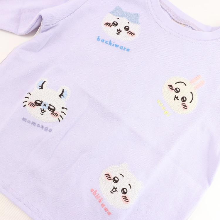 petit main ちいかわ 長袖Tシャツ お顔モチーフ 刺繍切替 プティマイン 