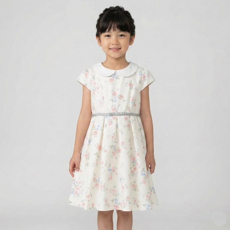 petit main 衿付タック ワンピース 花柄 発表会 プティマイン 女の子