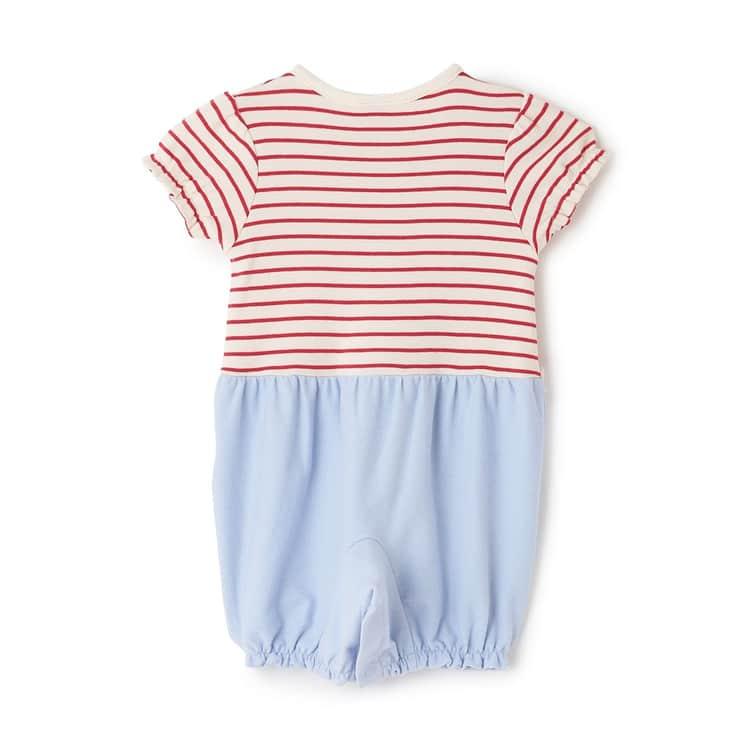 petit main 2wayオール ロンパース リボンつき ボーダー切り替え