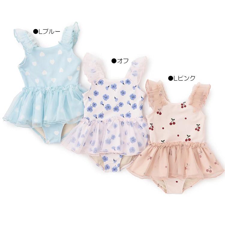 petit main チュール ワンピース 水着 UVカット フリル フラワー
