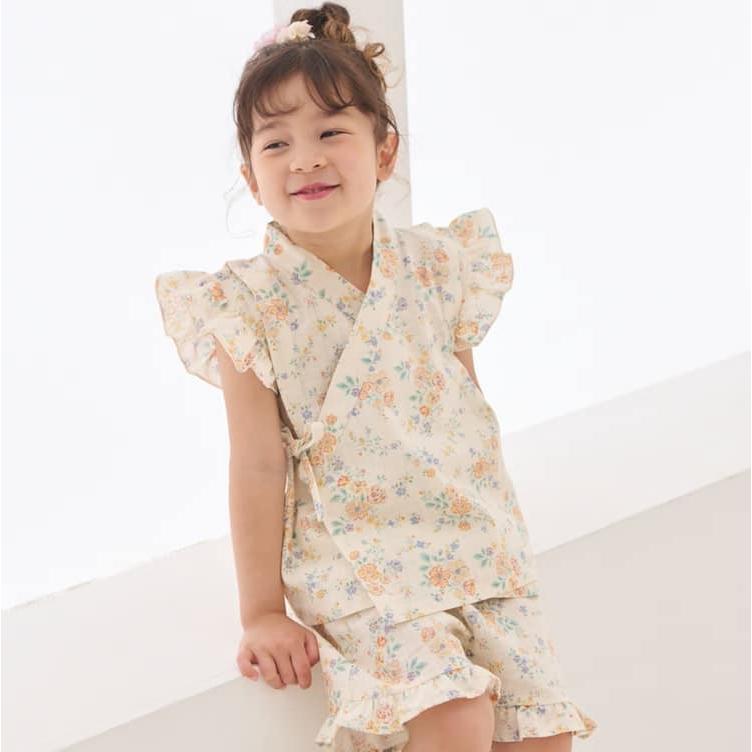 れいれい様☆専用96.入園入学セット　女の子　パープル 花柄 フリル付き petit main プティマイン 花柄フリル甚平 女の子 80-130cm じんべい