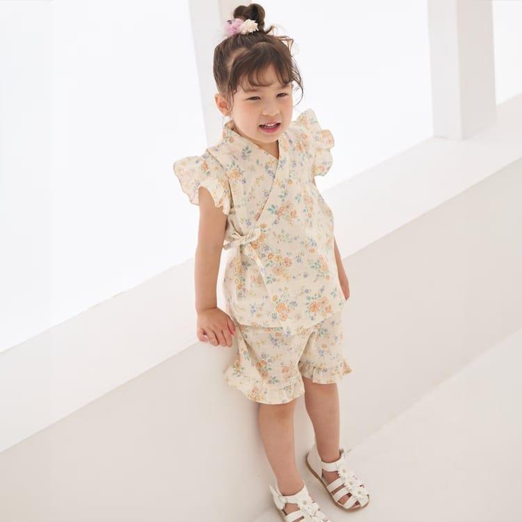 petit main プティマイン 花柄フリル甚平 女の子 80-130cm じんべい