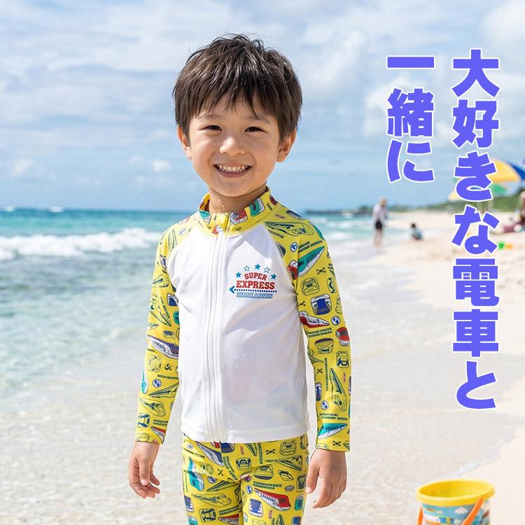 新幹線柄ラッシュガード＆スイムパンツ 2点セット 新幹線 男児 2P 電車 水着 男の子 キッズ 子供用 100-120cm K 2602 72の画像