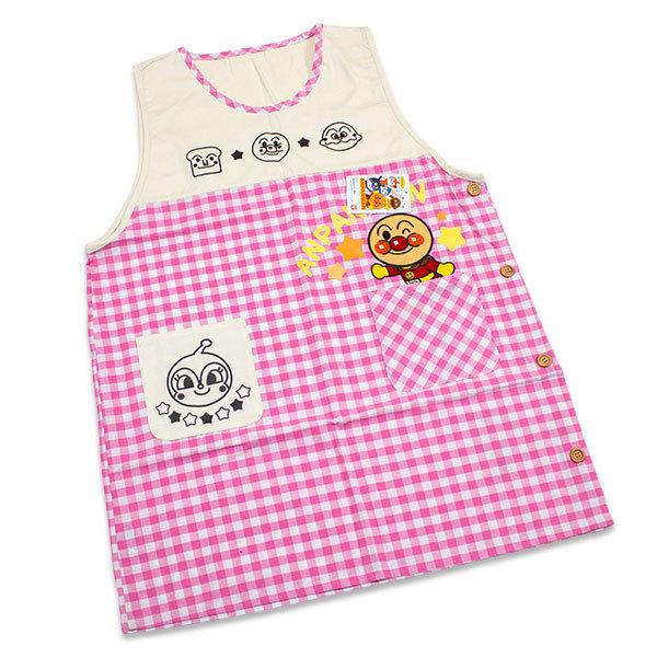 送料無料 アンパンマン 大人用 エプロン 約77×55cm ピンク かぶり