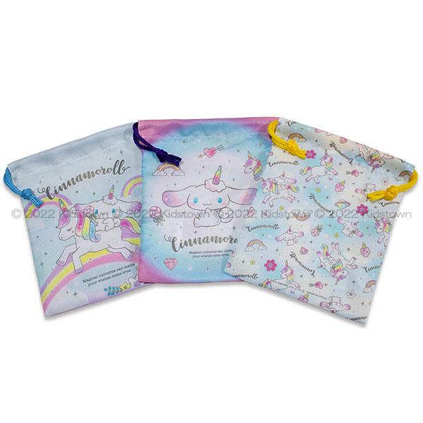 シナモロール 送料無料 巾着 3枚組 Sサイズ 約18×21cm ポリエステル100