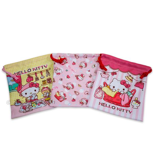 sanrio（サンリオ） 送料無料 ハローキティ 巾着 3枚組 お掃除柄 S