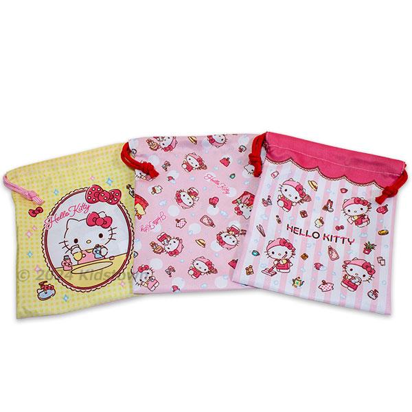 【平成レトロ】ご当地ハローキティ 巾着袋 3枚セット（沖縄限定入り） sanrio（サンリオ） 送料無料 ハローキティ 巾着 3枚組 お掃除柄 S
