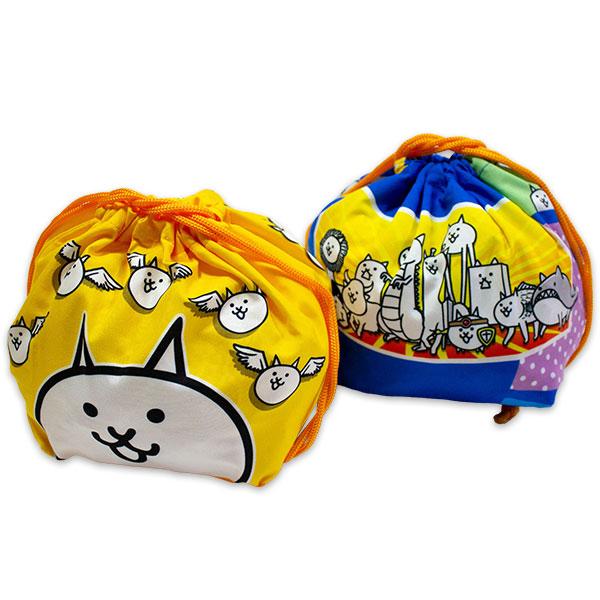 送料無料 にゃんこ大戦争 マチ付き巾着2枚組 約H170mm×W140mm×D120mm
