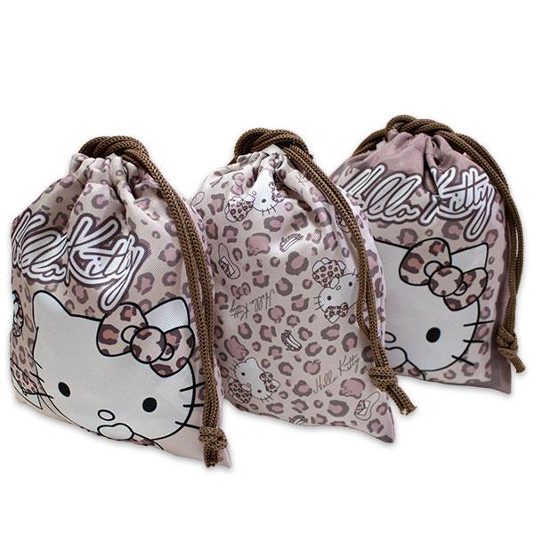 【新品未使用】　キティ　ピンク　まとめ売り　巾着　ヒョウ柄　レオパード　平成 sanrio（サンリオ） 送料無料 ハローキティ 巾着 3枚組 豹柄 Sサイズ
