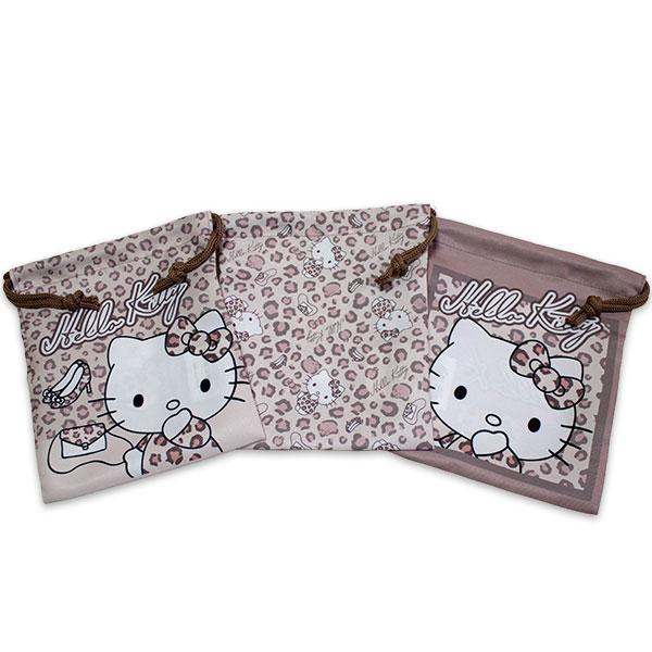 sanrio（サンリオ） 送料無料 ハローキティ 巾着 3枚組 豹柄 Sサイズ