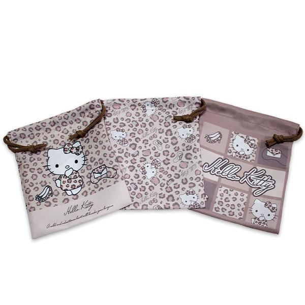 sanrio（サンリオ） 送料無料 ハローキティ 巾着 3枚組 豹柄 Sサイズ