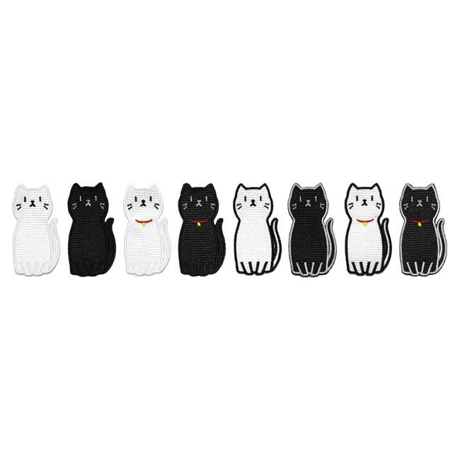 ネコ_Bワッペン（中サイズ）全8種類 / 猫 ねこ 白 黒 首輪 鈴 / 刺繍