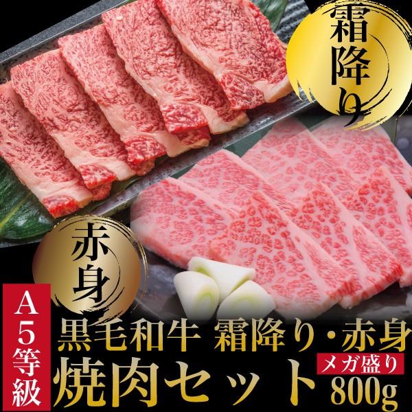 焼肉 バーベキュー A5等級 黒毛和牛 極上霜降り・赤身セット メガ盛り800gセット 400g×2パック｜kien-store