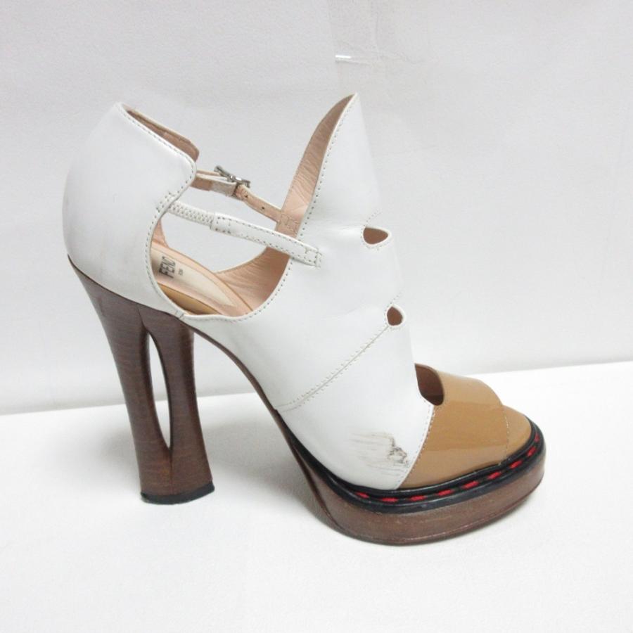 FENDI 良品 フェンディ レザー×エナメル ハイヒール オープントゥ  