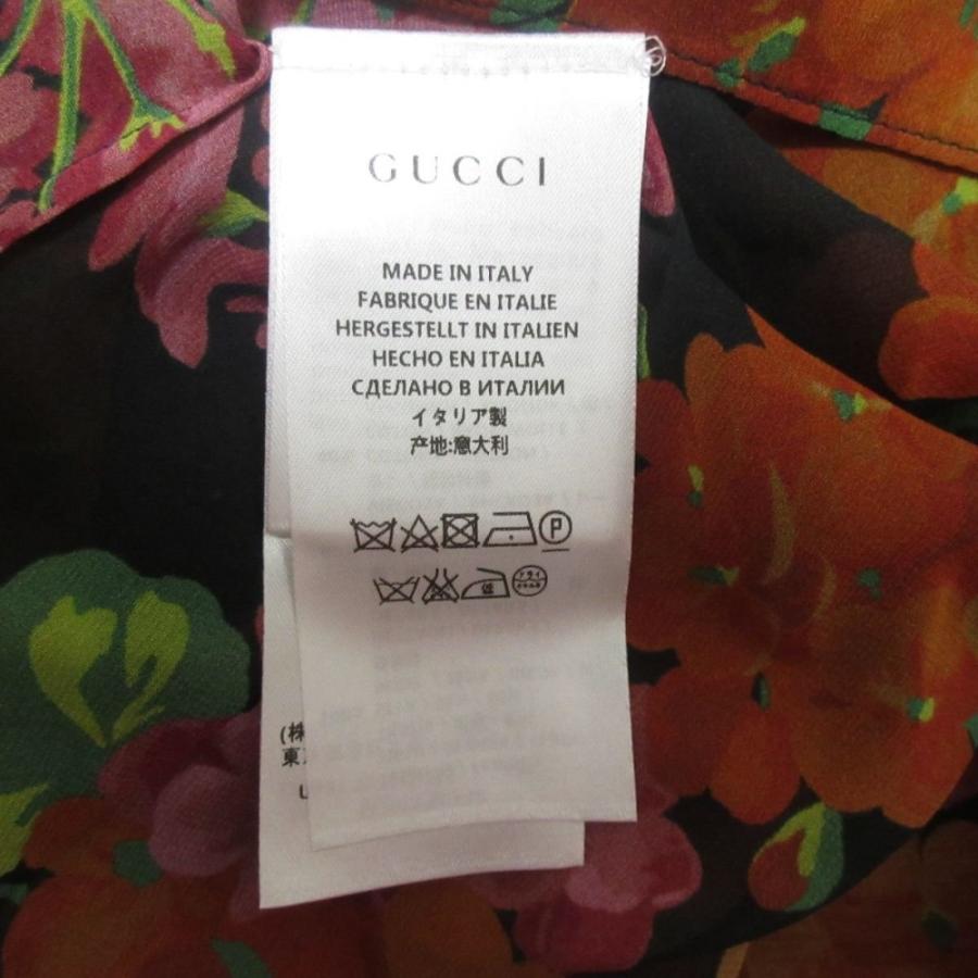 美品 GUCCI グッチ シルク100％ フラワープリント シアー 半袖 フリルスリーブ ブラウス カットソー サイズ36 ブラック系 レディース 古着 中古 USED GUCCI - 美品 GUCCI グッチ シルク100％ フラワープリント シアー 半袖