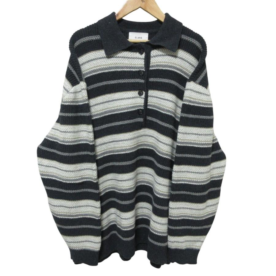 CLANE 美品 24SS クラネ 長袖 マルチボーダー ニットポロシャツ