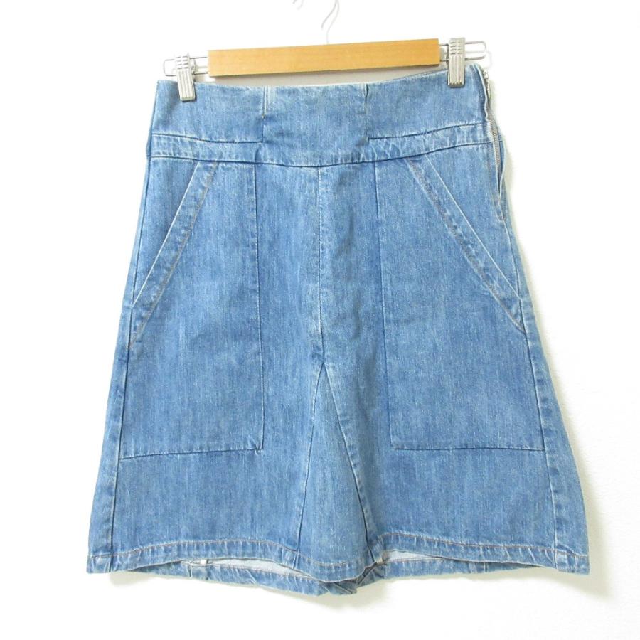 Chloe 美品 クロエ ユーズド加工 ひざ丈 デニム トラペーズスカート 34  