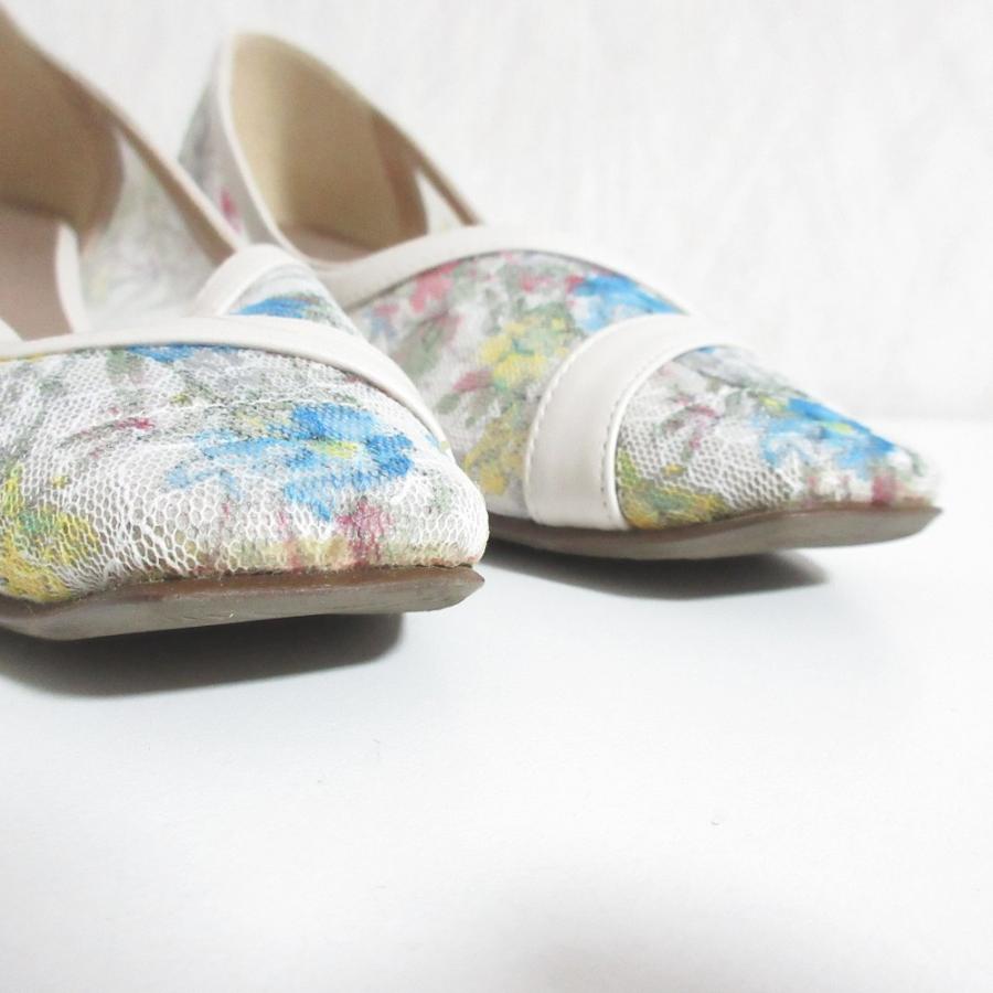 美品 Kanematsu 銀座かねまつ フラワーメッシュ パンプス 24cm オフ