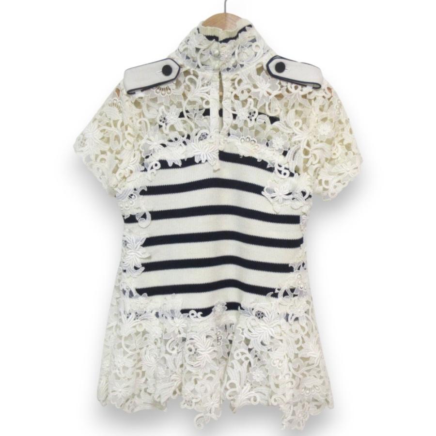 sacai（サカイ） 美品 レースドッキング リブニット ハイネック 半袖 