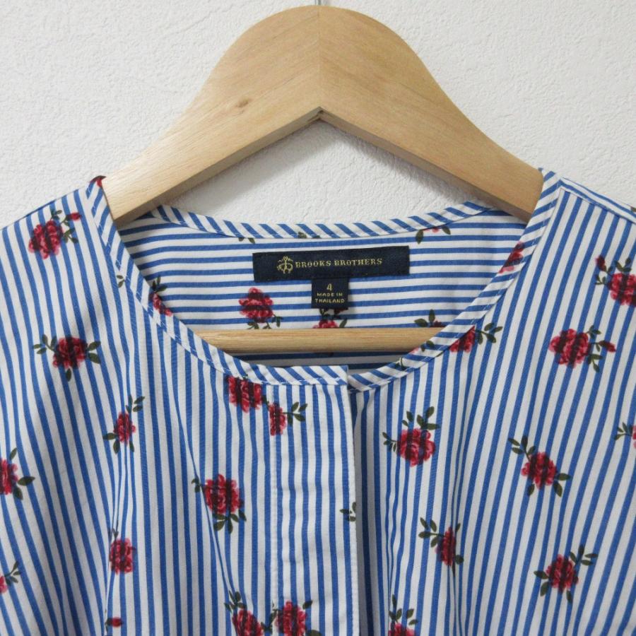 美品 ブルックスブラザーズ シャツワンピース ストライプ 青系 ベルト BROOKS BROTHERS（ブルックスブラザーズ） 美品 フラワー×ストライプ柄