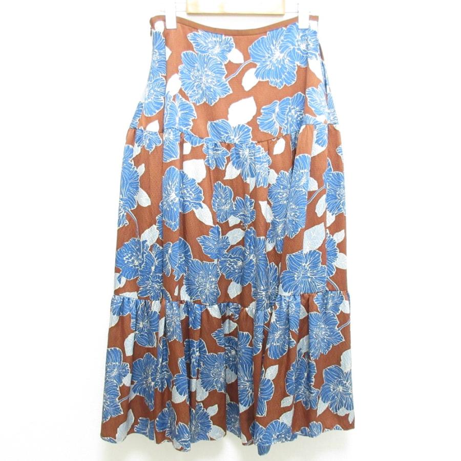 美品drawer ドゥロワー フラワージャガードスカート 刺繍シルク