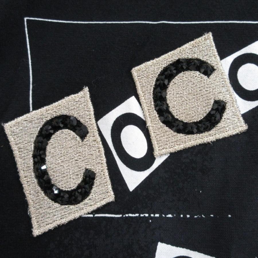 美品 20SS CHANEL シャネル スパンコール ココマーク カメリア ロゴデザイン 長袖 Tシャツ カットソー P63300 XL ブラック レディース 古着 中古 USED CHANEL（シャネル） 美品 20SS CHANEL スパンコール ココマーク