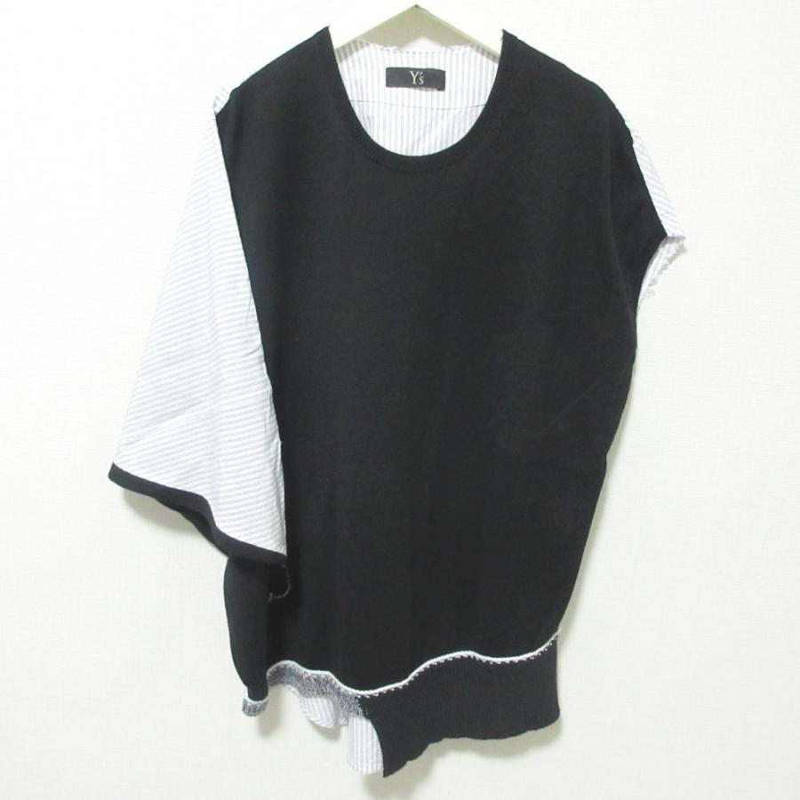 【Y'S】YM-T47-966 アシンメトリー ストライプ切替 リブ長袖カットソー Y's（ワイズ） 美品 ヨウジヤマモト ストライプ柄 アシンメトリー 前後