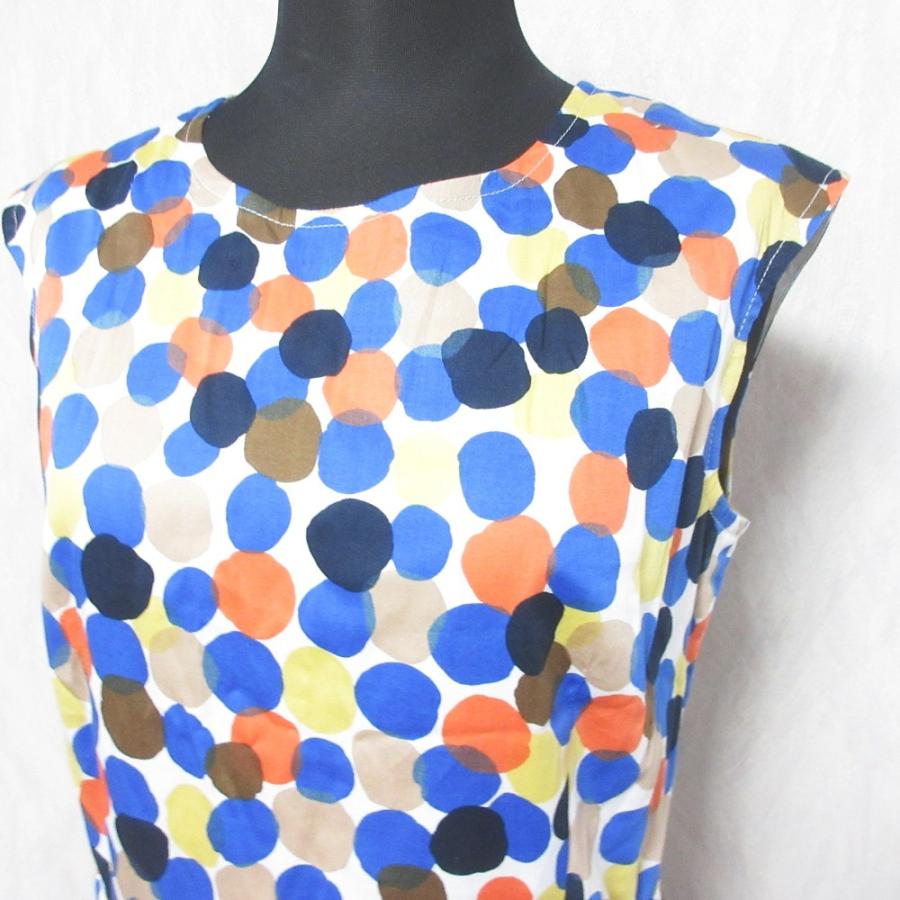 marimekko オレンジ ドット柄 ノースリーブヴィンテージワンピース marimekko（マリメッコ） 美品 ドット柄 水玉プリント ストレッチ