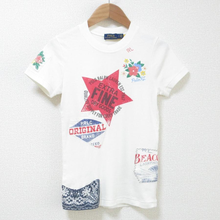 POLO RALPH LAUREN - 良品 POLO RALPH LAUREN ポロラルフローレン パッチワーク ショートスリーブ 半袖 クルーネック Tシャツ カットソー S ホワイト レディース 古着 中古 USED POLO RALPH LAUREN 良品 ポロラルフローレン パッチワーク