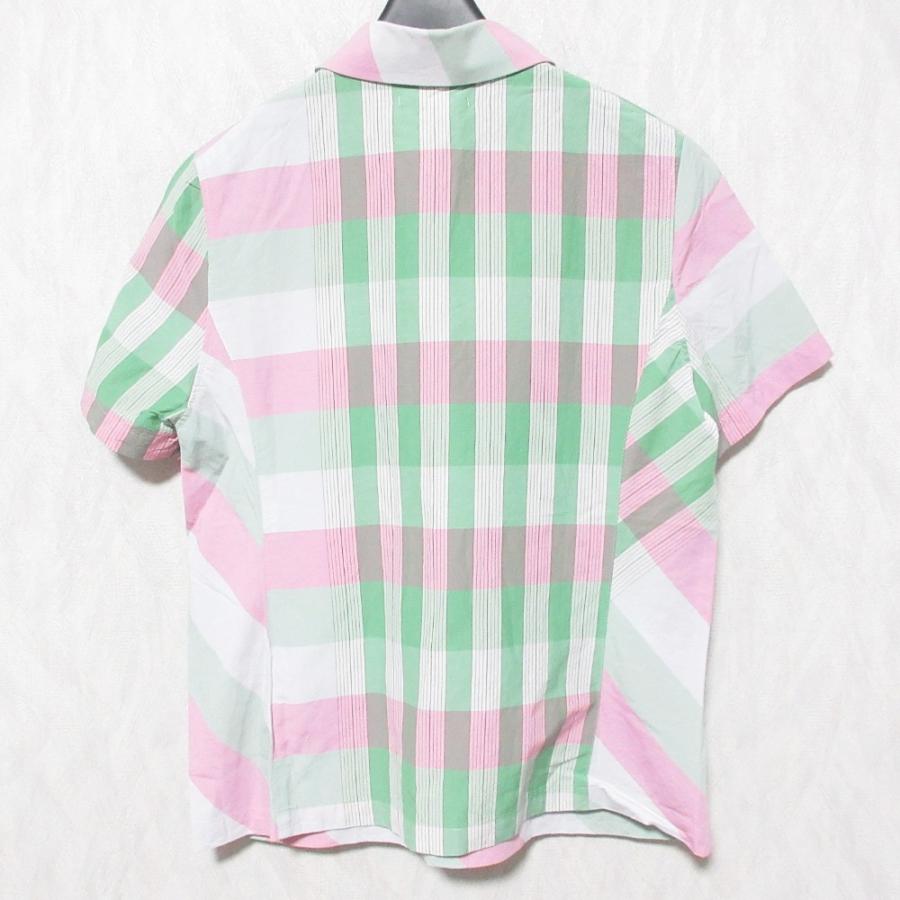 mina perhonen - mina perhonen ミナペルホネン candy キャンディ 半袖 プルオーバー BD ボタンダウンシャツ ブラウス ピンク×グリーン レディース 古着 中古 USED mina perhonen ミナペルホネン candy キャンディ 半袖 プル