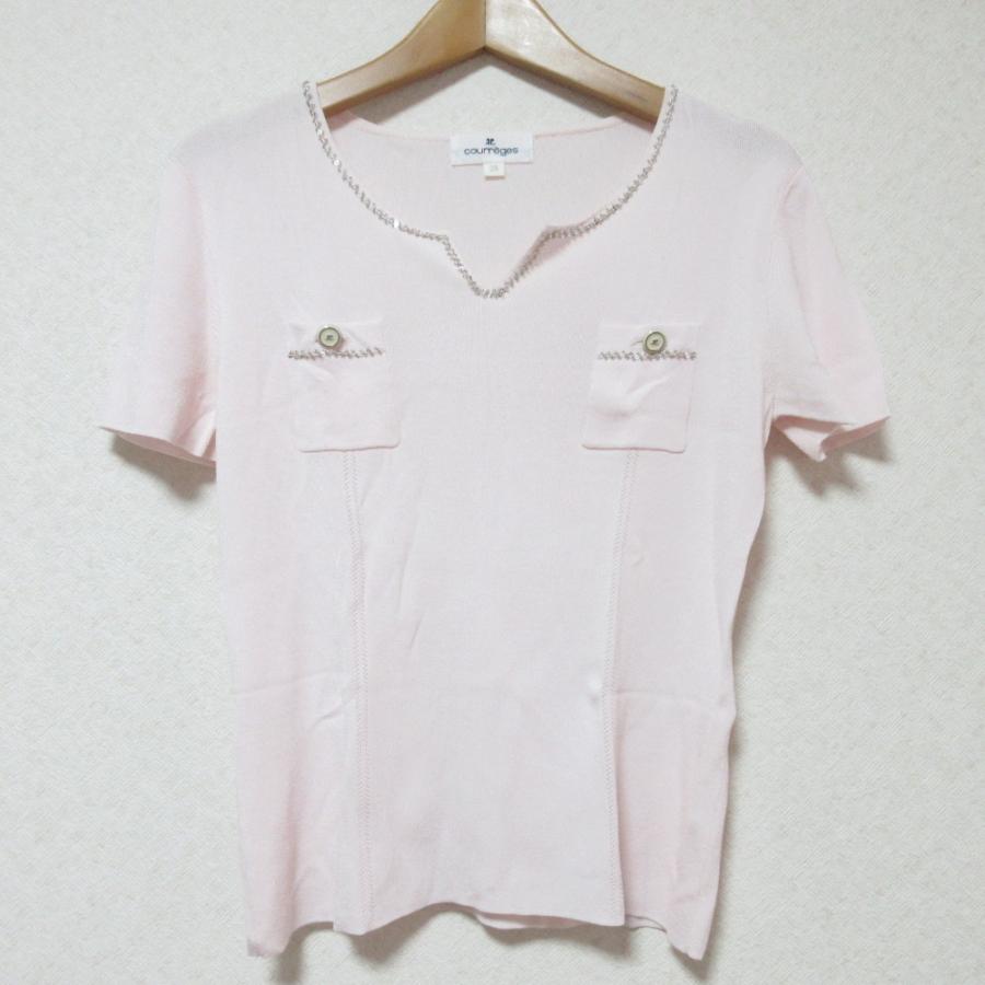 courreges 美品 クレージュ ビーズ刺〓 クルーネック